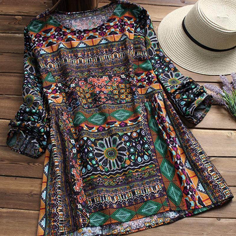 Cotton and Hemp Printing Loose Size Long-sleeved Shirt