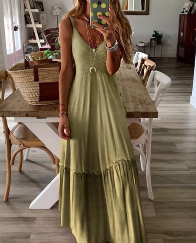 V-neck Strap Slim Long Dress