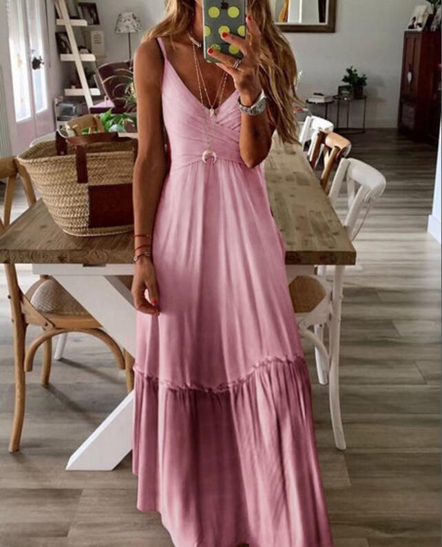 V-neck Strap Slim Long Dress