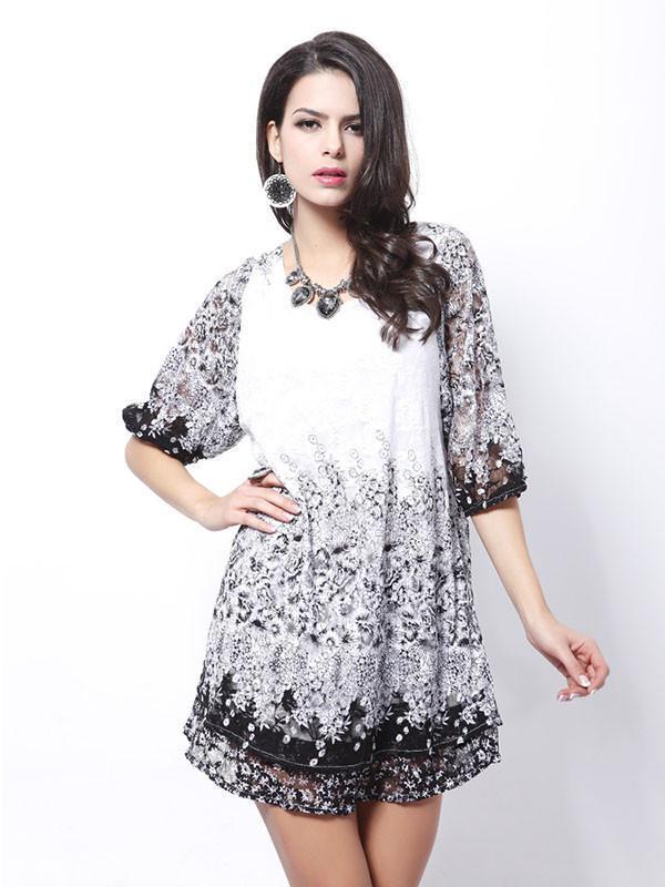 Fashion White Lace Bohemia Half Sleeve Mini Dress Beach Dress