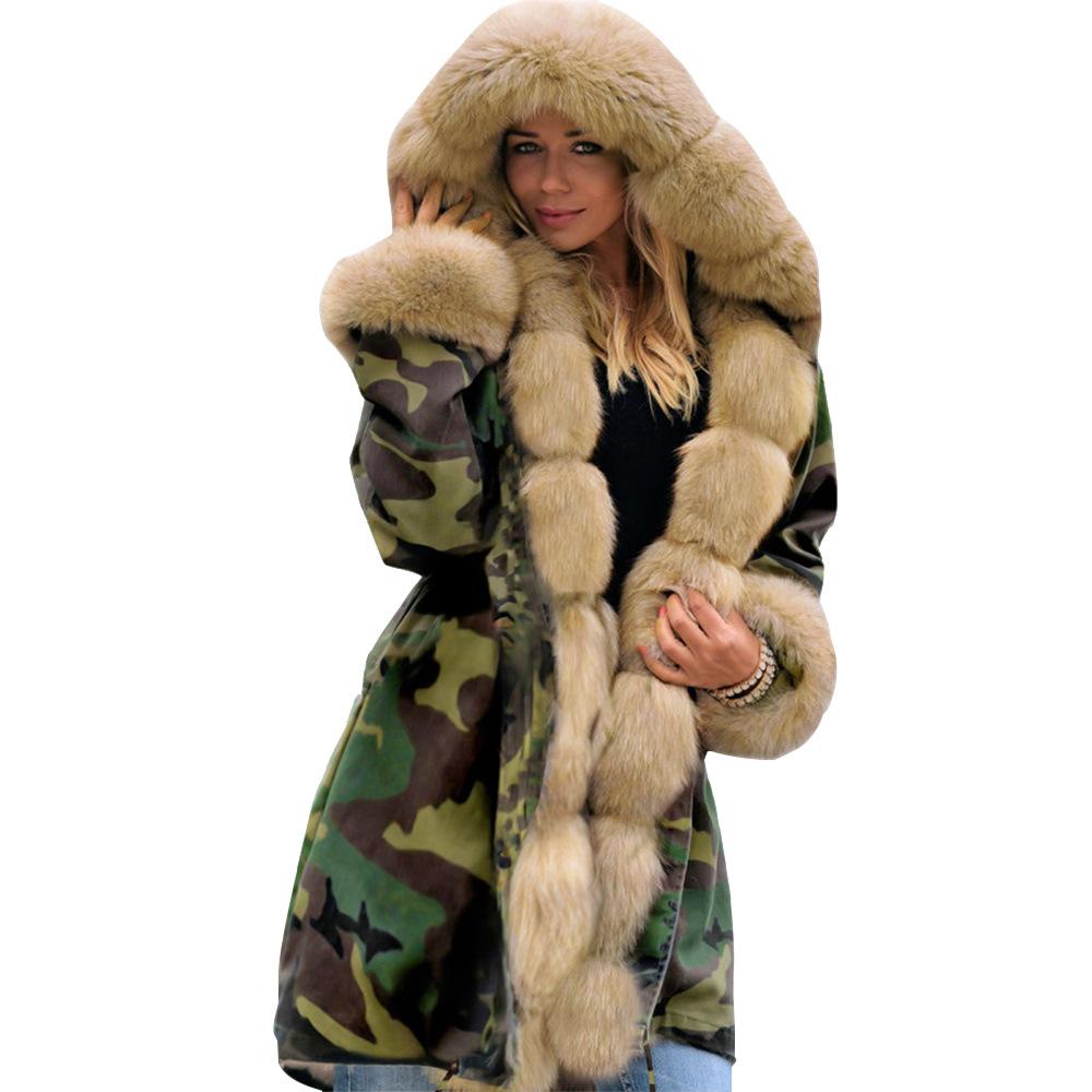 Autumn and winter coat camouflage plush fur collar warm coat jacket