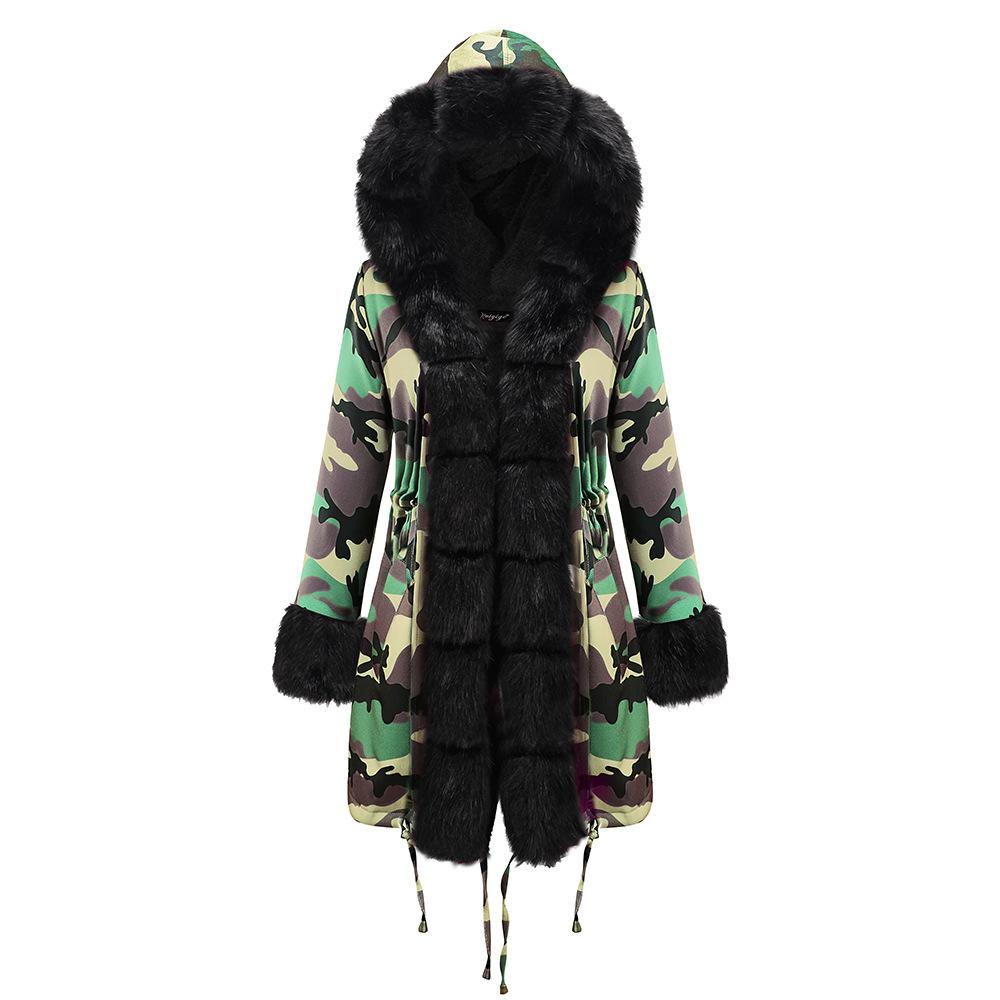 Autumn and winter coat camouflage plush fur collar warm coat jacket