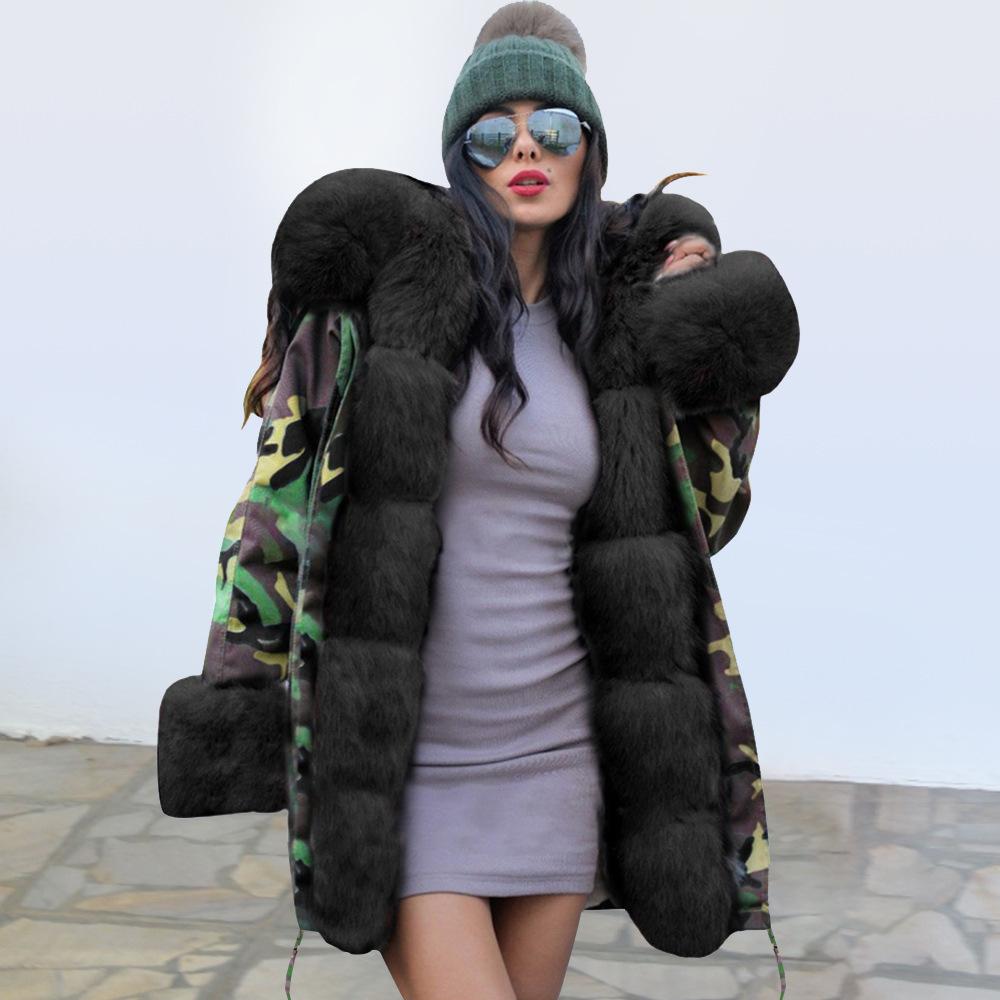 Autumn and winter coat camouflage plush fur collar warm coat jacket