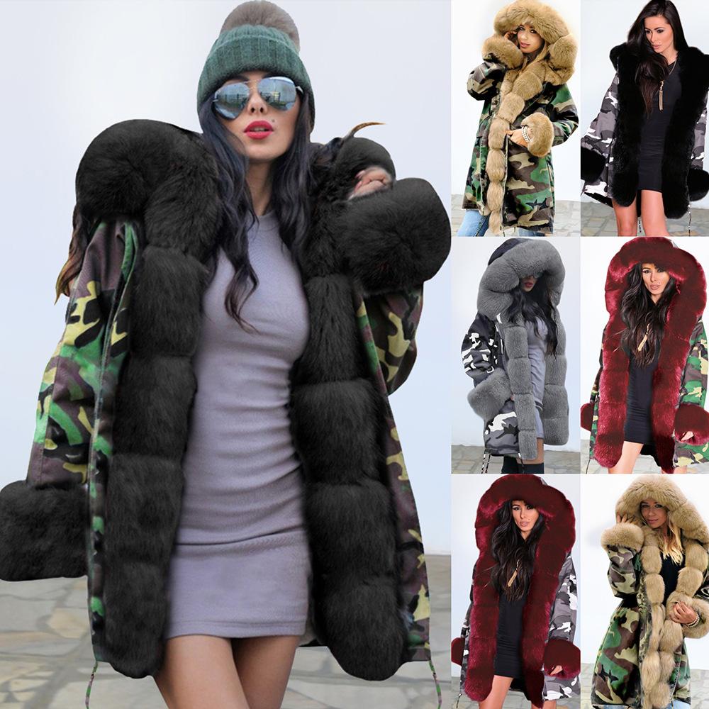 Autumn and winter coat camouflage plush fur collar warm coat jacket