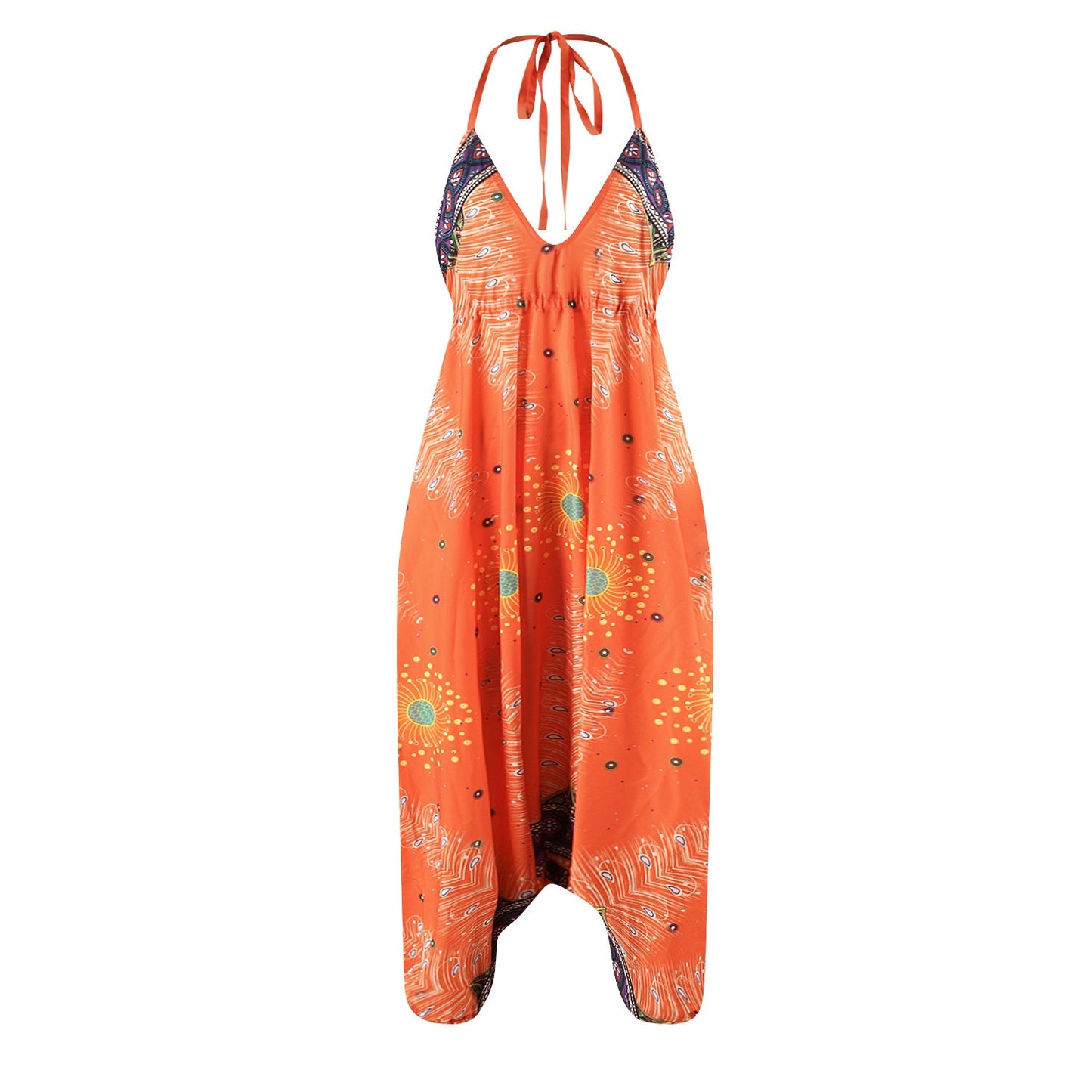 Loose Digital Print Women's Casual Open Back Sexy Jumpsuit