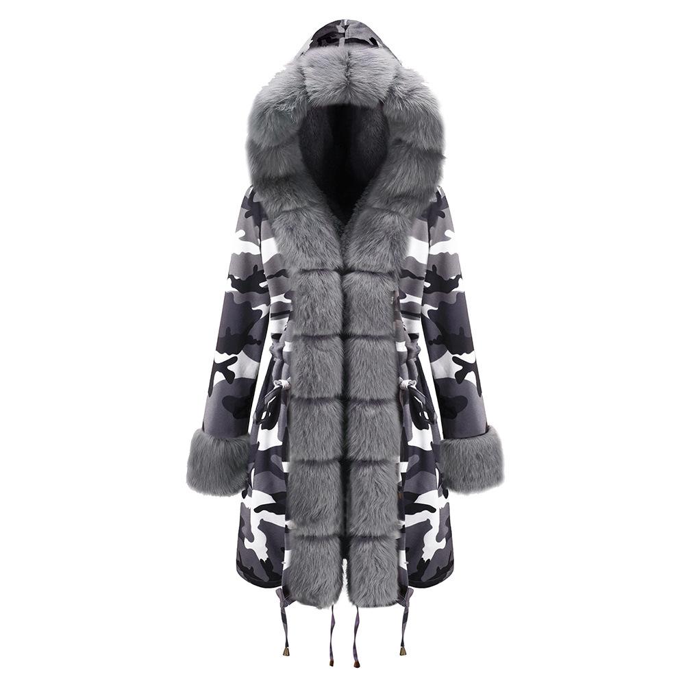 Autumn and winter coat camouflage plush fur collar warm coat jacket