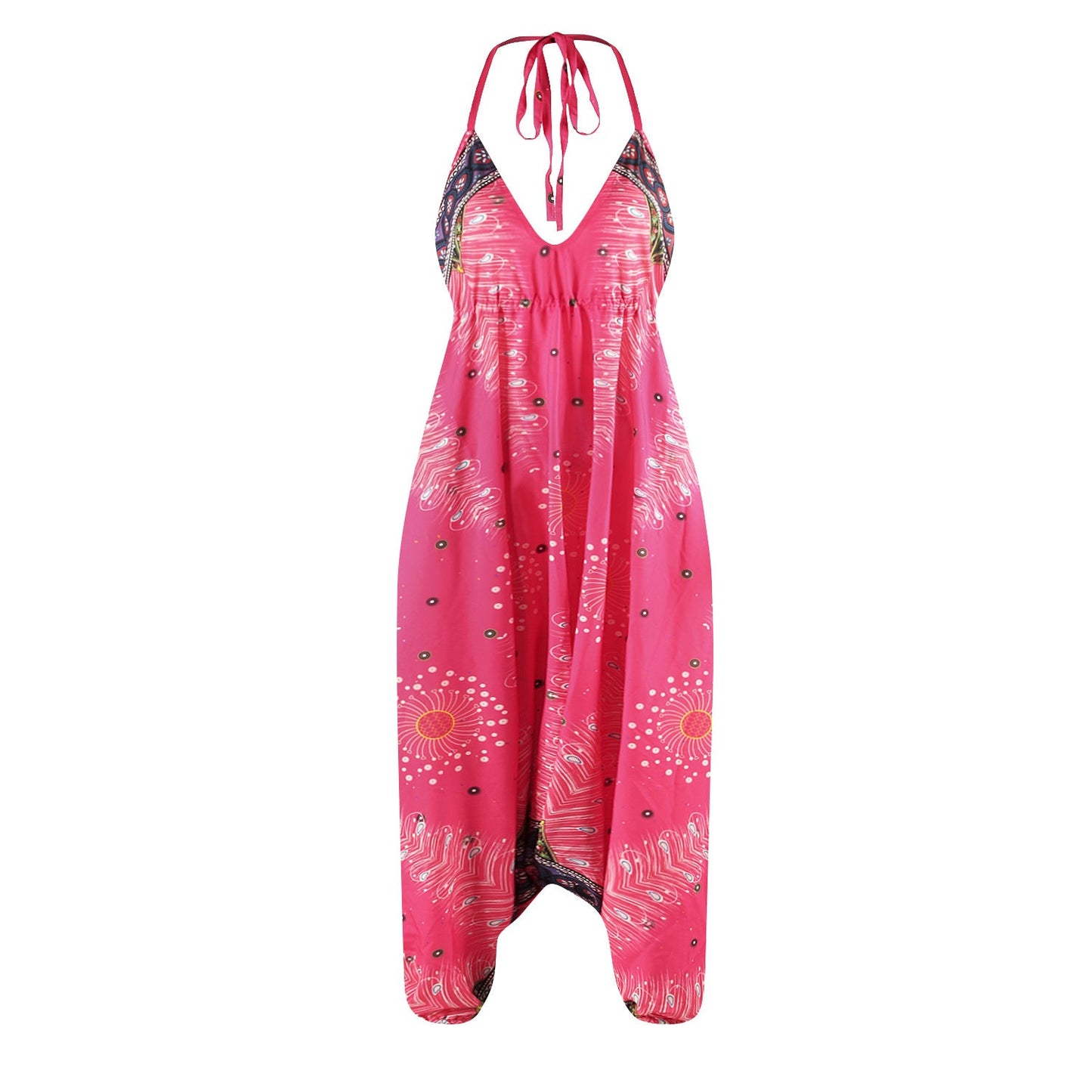 Loose Digital Print Women's Casual Open Back Sexy Jumpsuit