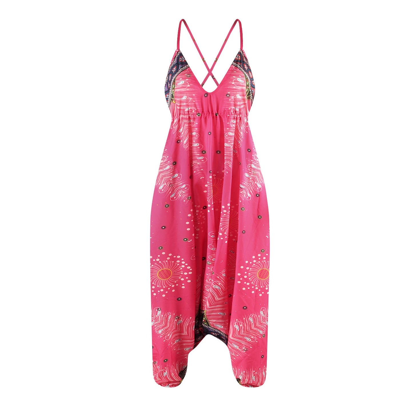 Loose Digital Print Women's Casual Open Back Sexy Jumpsuit