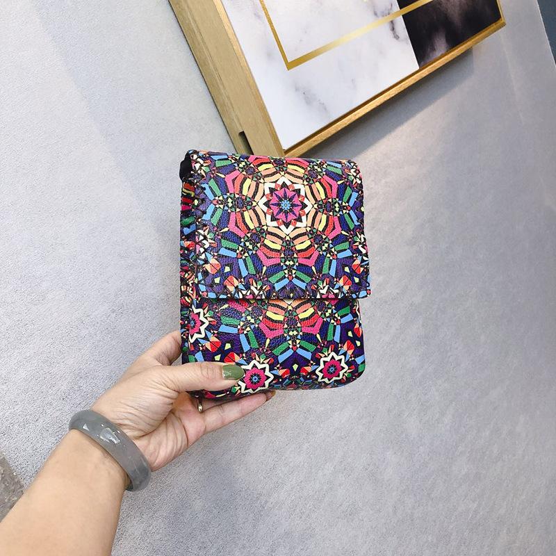 Women's Shoulder  Retro National Style Widened and Slanted Mobile Phone Double-layer Manual Bag