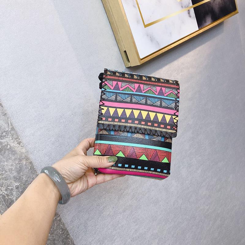 Women's Shoulder  Retro National Style Widened and Slanted Mobile Phone Double-layer Manual Bag