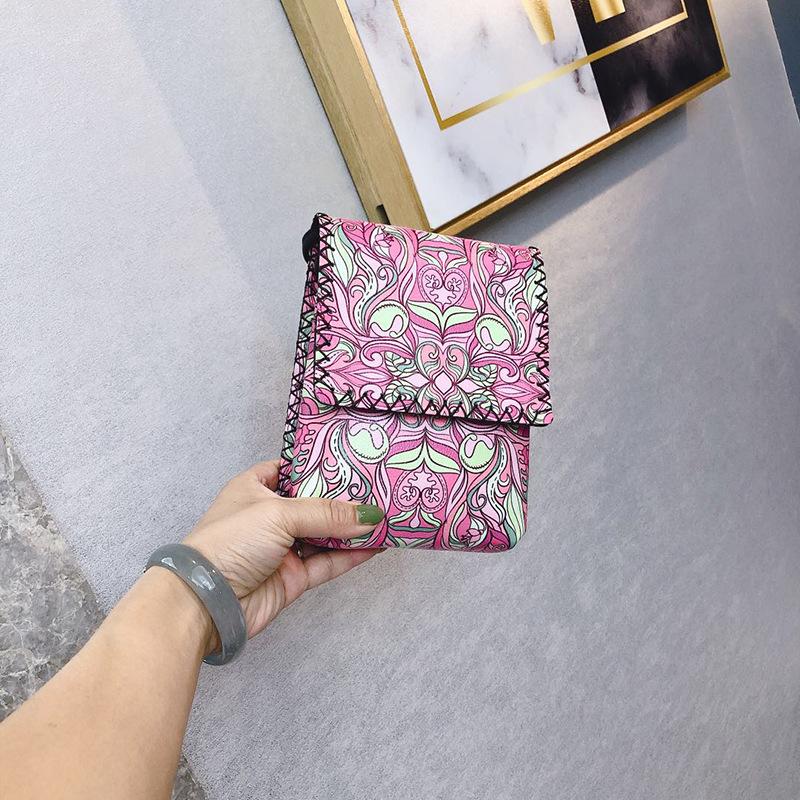 Women's Shoulder  Retro National Style Widened and Slanted Mobile Phone Double-layer Manual Bag