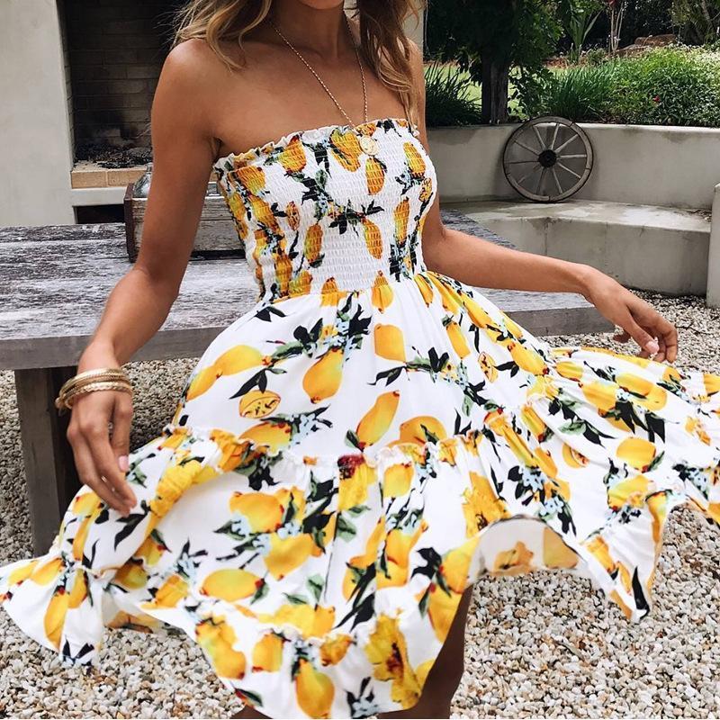 Sexy Printed Strapless Backless Beach Dress