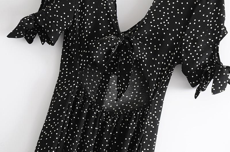 VINTAGE DOT BACKLESS V-NECK MAXI DRESS