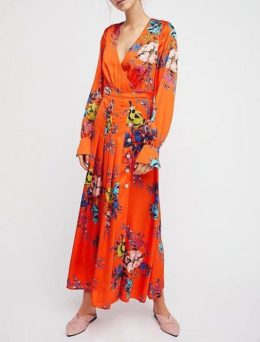 Bohemian Holiday V-neck Floral Sexy Split Dress