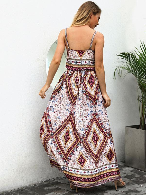 Print Spaghetti Strap Vintage Boho Maxi Dress