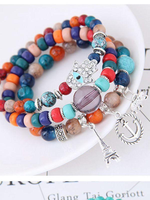 Bohemian Ethnic Style Multi-Layer Elastic Beaded Winding Bracelet