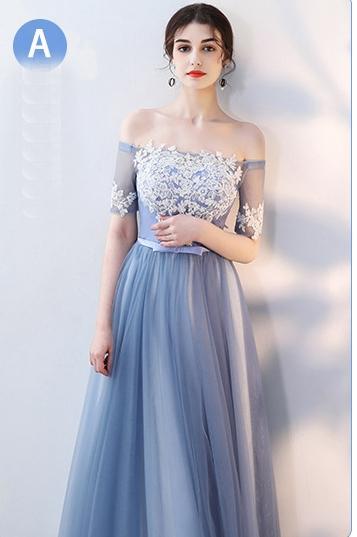 Gray Lace Graduation Bridesmaid  Party Evening Dress