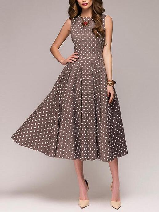 Polka Dot Sleeveless Summer Casual Midi Dress