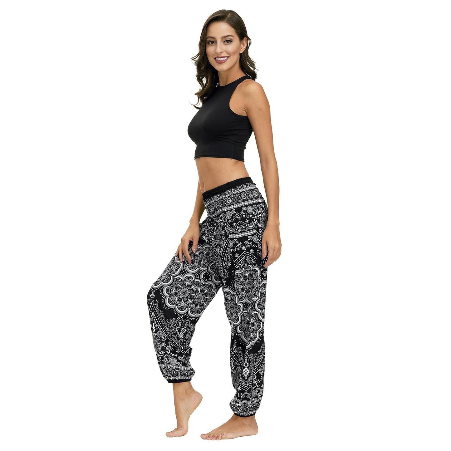 Ethnic print casual loose straight harem pants sports yoga pants