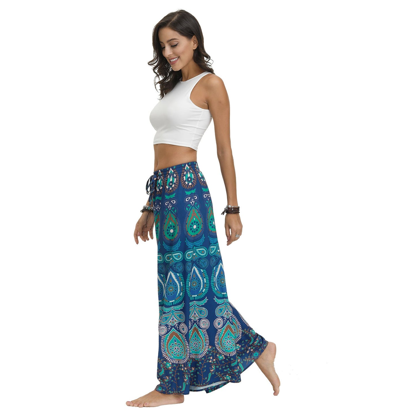 New Ethnic Style Casual All-match Wide-leg Pants with Waist Loose Pants