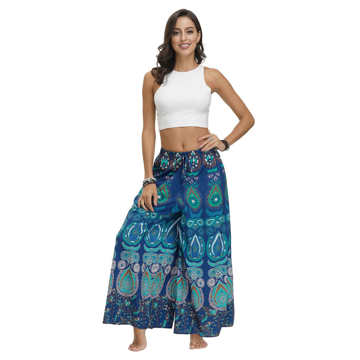 New Ethnic Style Casual All-match Wide-leg Pants with Waist Loose Pants