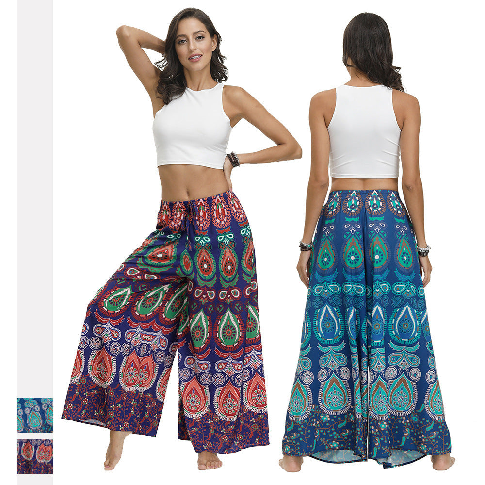 New Ethnic Style Casual All-match Wide-leg Pants with Waist Loose Pants