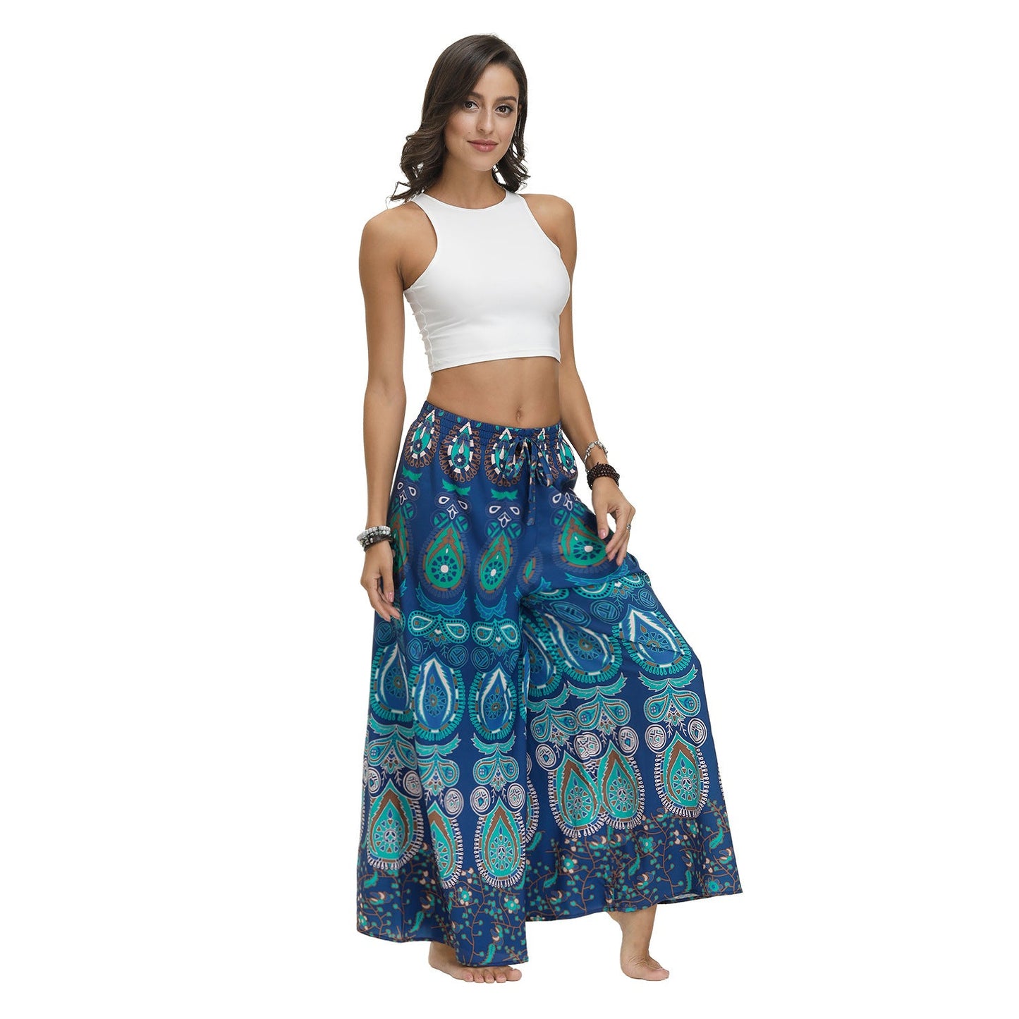 New Ethnic Style Casual All-match Wide-leg Pants with Waist Loose Pants