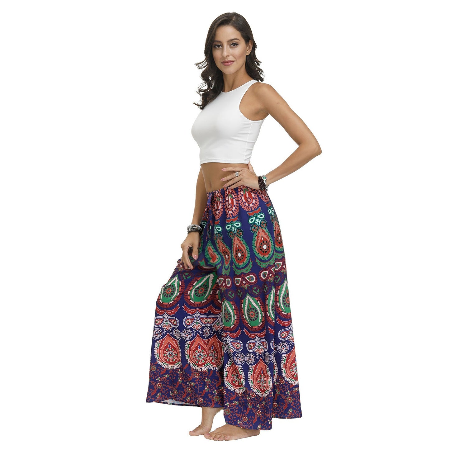 New Ethnic Style Casual All-match Wide-leg Pants with Waist Loose Pants