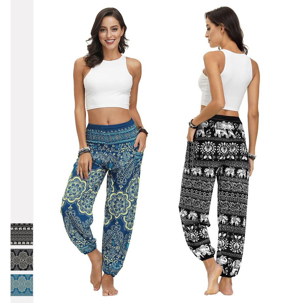 Ethnic print casual loose straight harem pants sports yoga pants