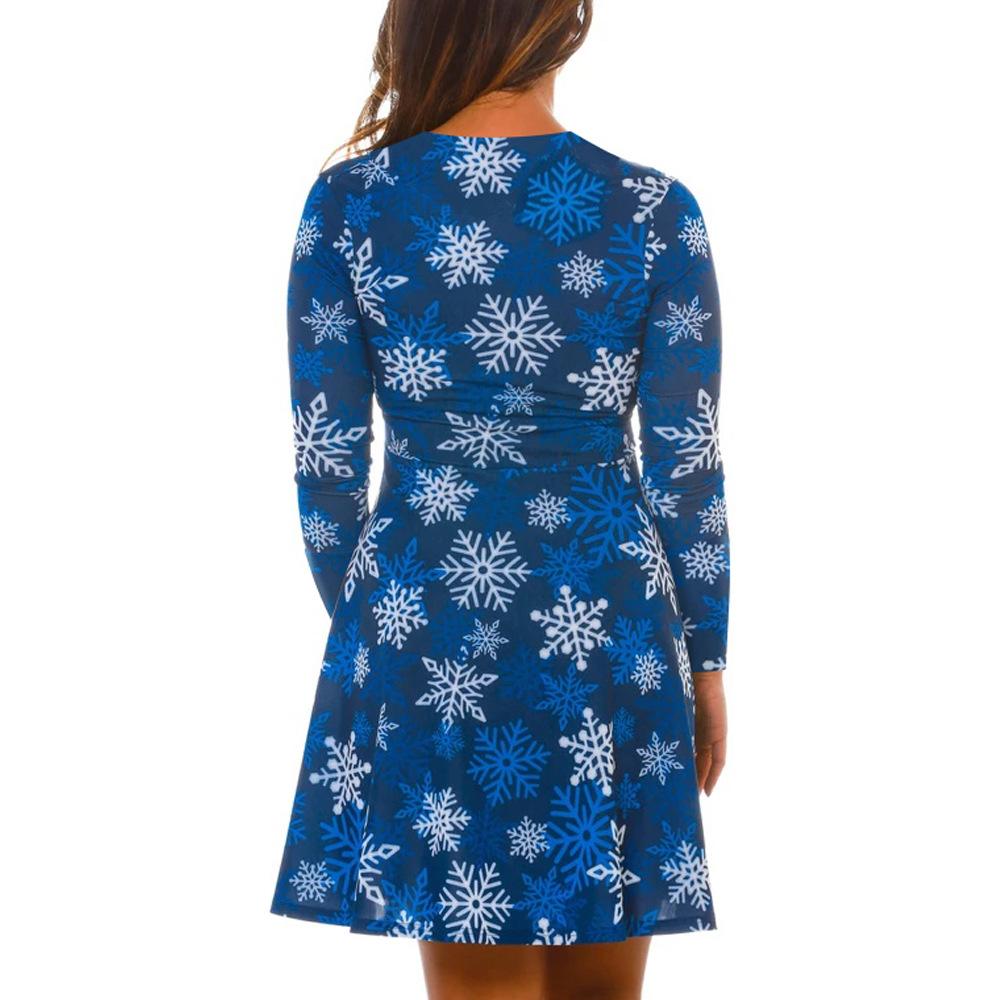 Autumn and winter new Christmas clothing print long-sleeved women's dress