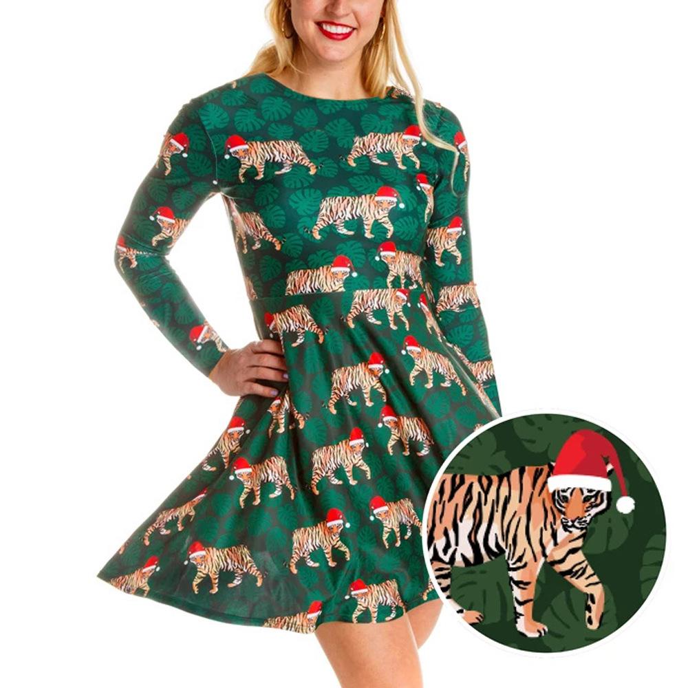 Autumn and winter new Christmas clothing print long-sleeved women's dress