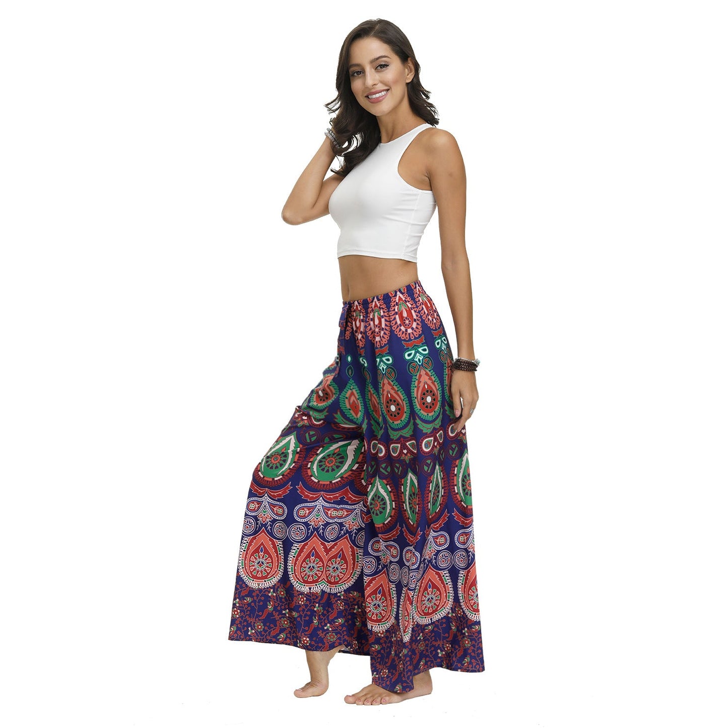 New Ethnic Style Casual All-match Wide-leg Pants with Waist Loose Pants