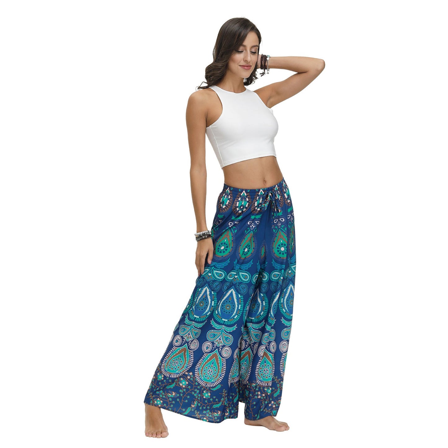 New Ethnic Style Casual All-match Wide-leg Pants with Waist Loose Pants