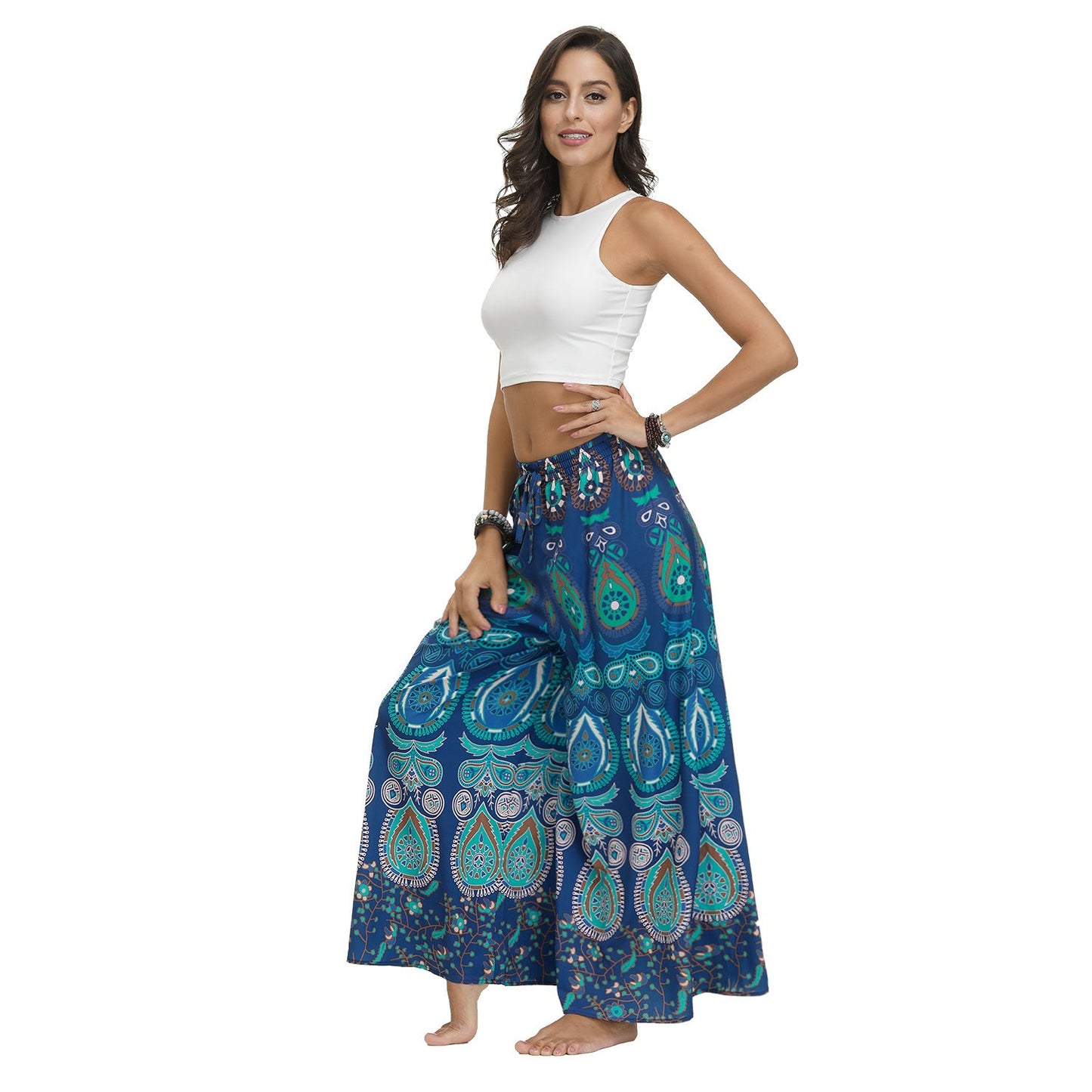 New Ethnic Style Casual All-match Wide-leg Pants with Waist Loose Pants