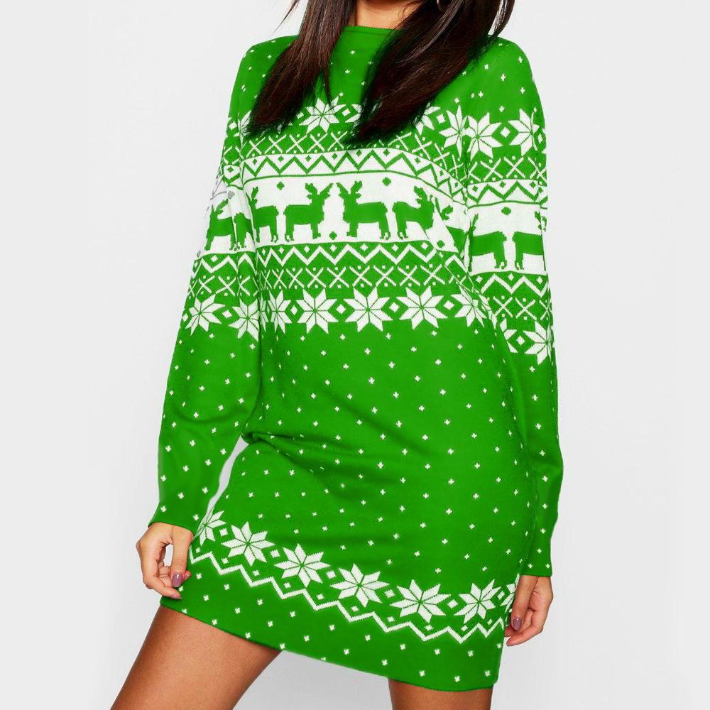 Autumn and winter new women's Christmas print long-sleeved dress