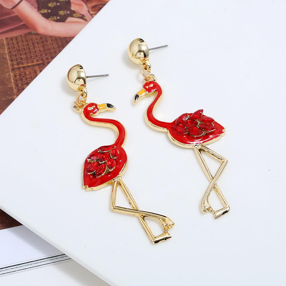 Hot new long tassel flamingo ladies Christmas earrings