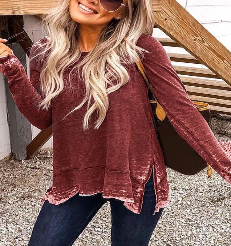 new large size women's round neck shirt long-sleeved T-shirt