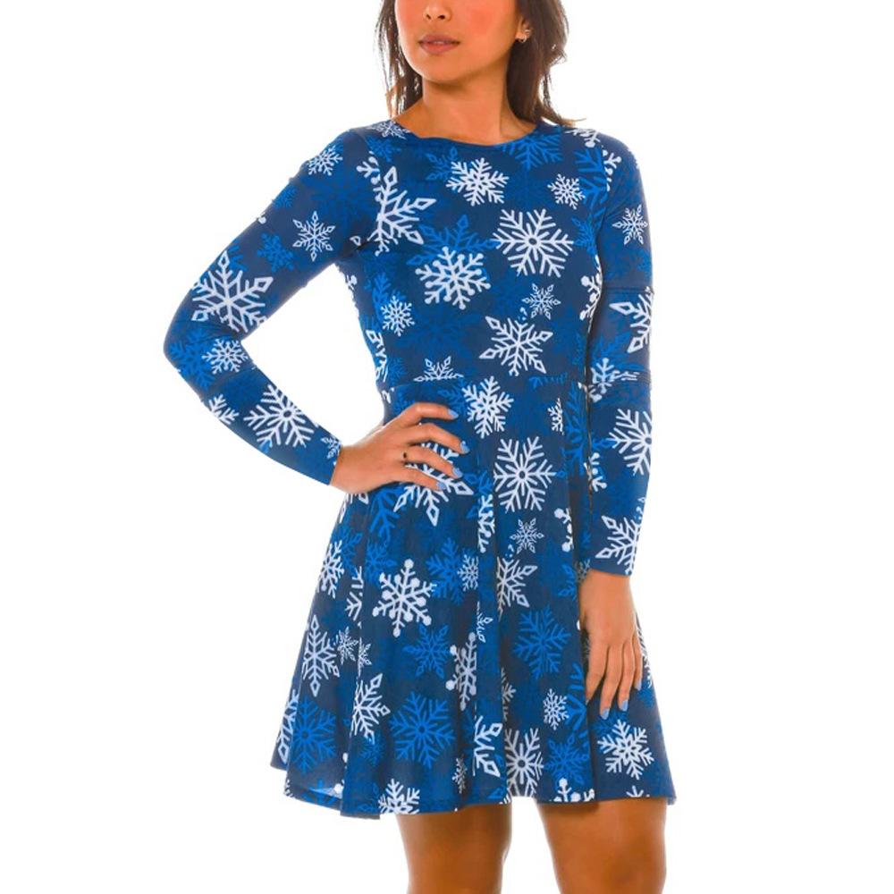 Autumn and winter new Christmas clothing print long-sleeved women's dress