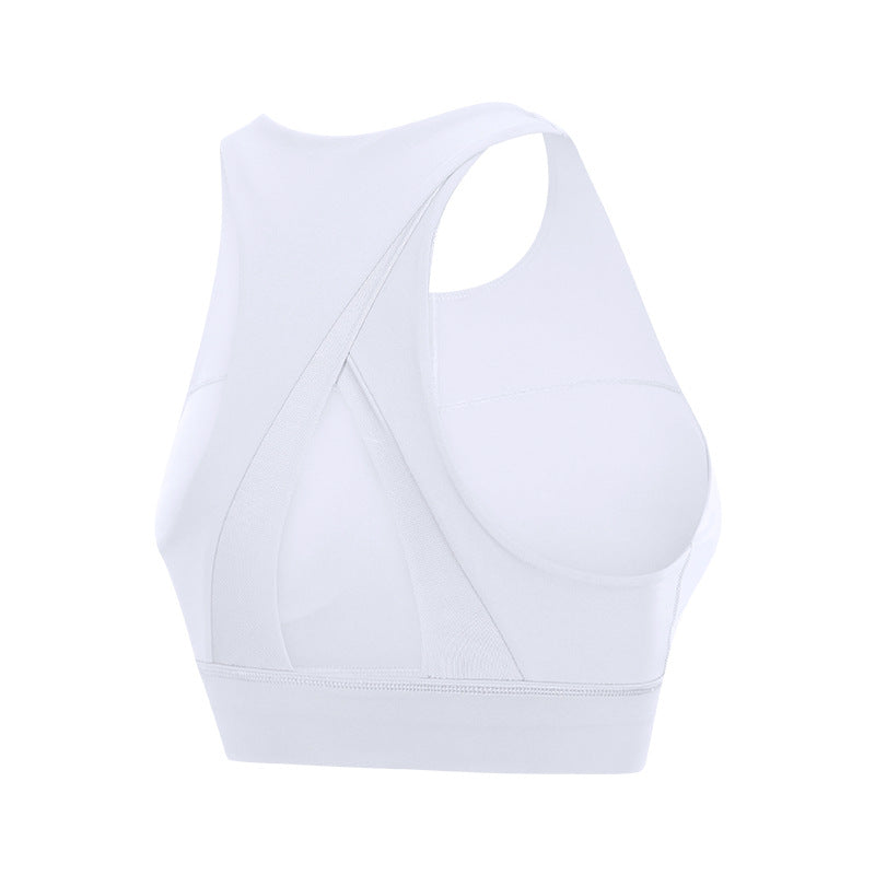 High collar sports bra triangle hollow back gathered shockproof yoga exercise underwear women