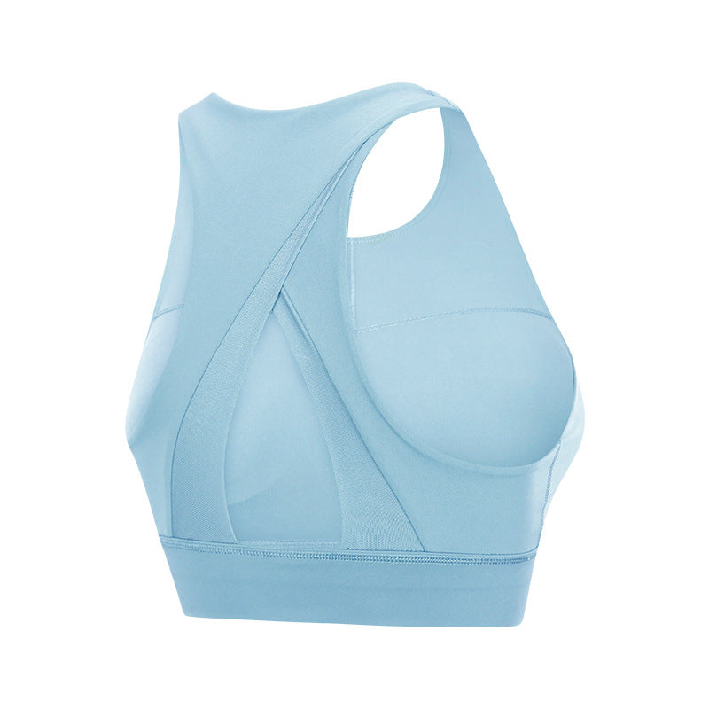 High collar sports bra triangle hollow back gathered shockproof yoga exercise underwear women