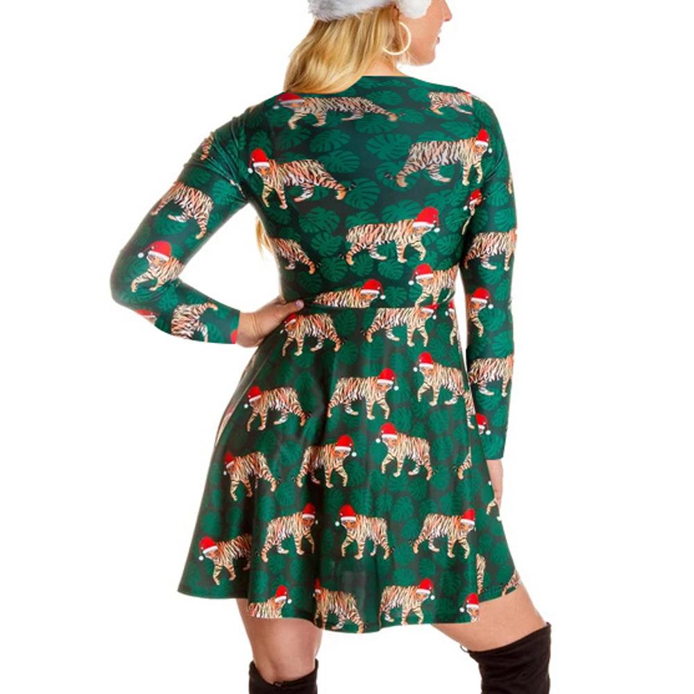 Autumn and winter new Christmas clothing print long-sleeved women's dress