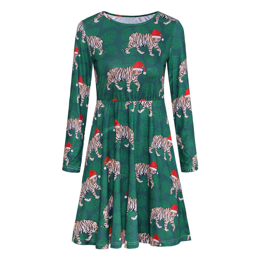 Autumn and winter new Christmas clothing print long-sleeved women's dress