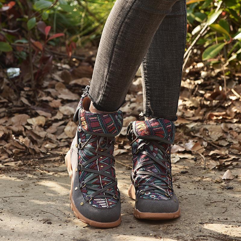 Flat-bottomed Retro Ethnic Women with Velvet Martin Boots