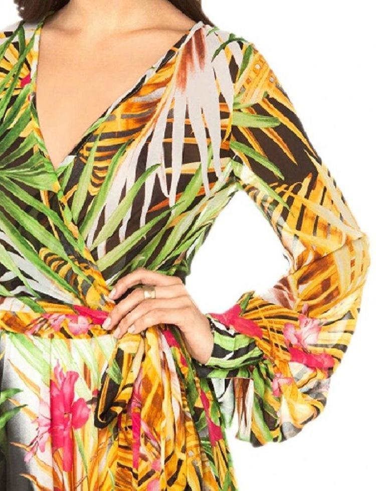 Chiffon Long Sleeves Dress Robe V Neck Floral Bohemian Boho Dress Long Dress Big Hem Maxi Dress