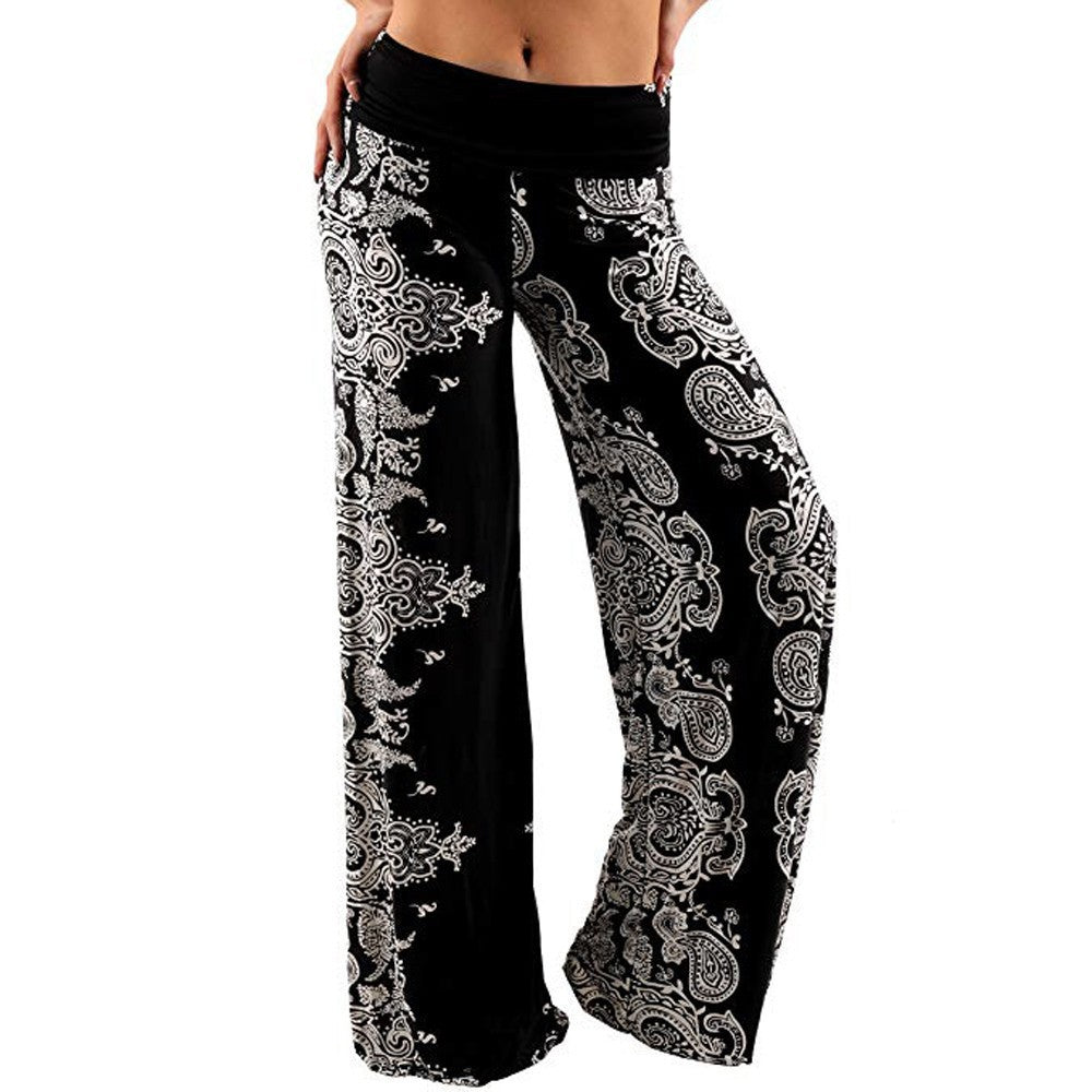 Women's Plus Size Pants Fashion High Waist Printed Casual Yoga Wide Leg Pants