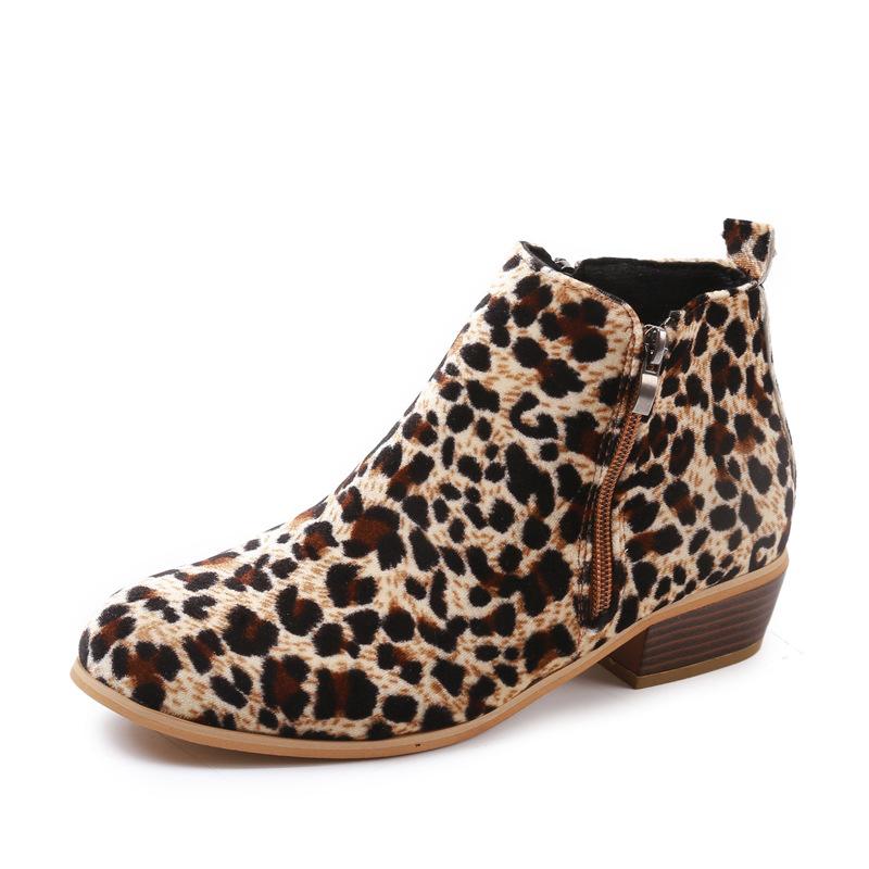 Women Chelsea Boots Spring Autumn Sexy Leopard Low Heels Platform Martin Ankle Boots Ladies Pu Leather Vintage Western Shoes