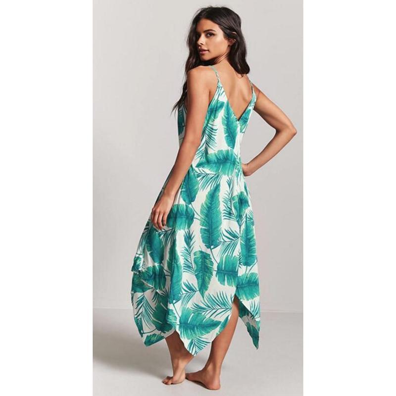 Sexy Printed Spaghetti Strap Irregular Beach Maxi Dress