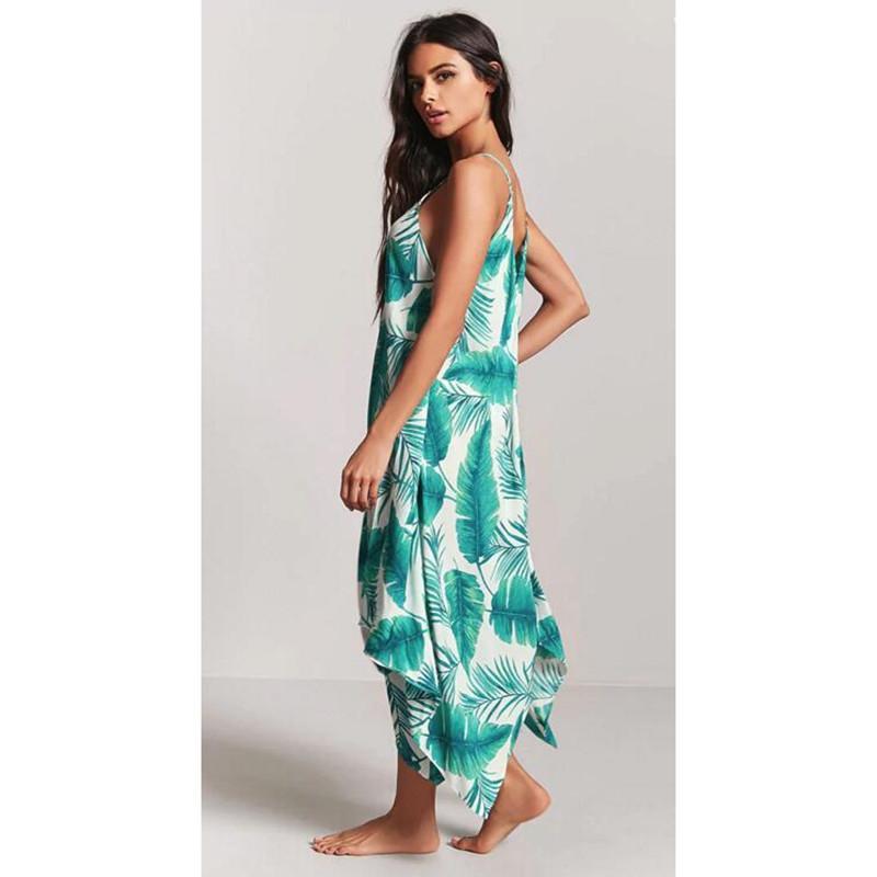 Sexy Printed Spaghetti Strap Irregular Beach Maxi Dress