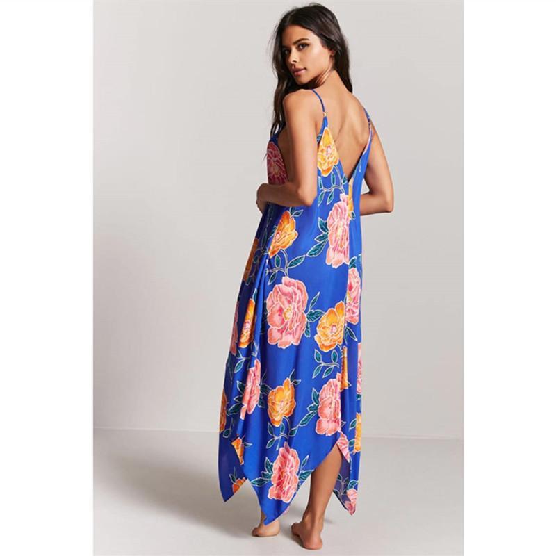 Sexy Printed Spaghetti Strap Irregular Beach Maxi Dress