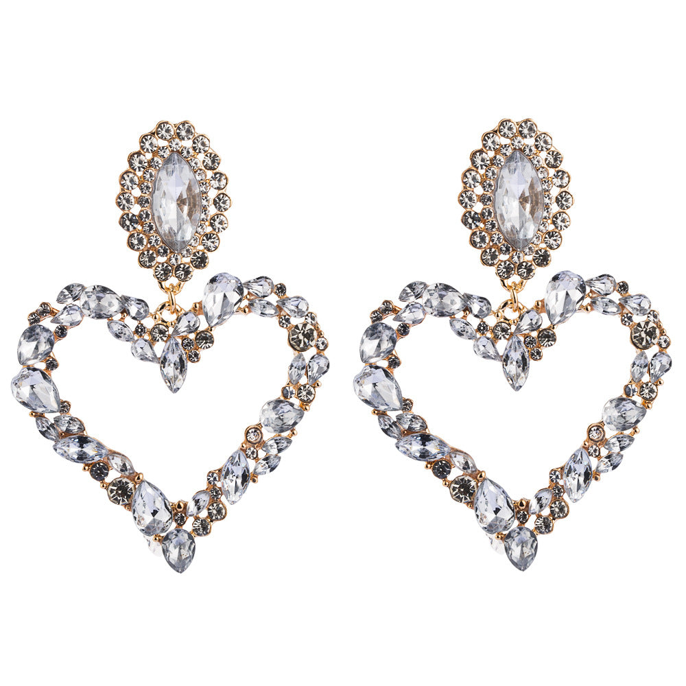 Vintage Heart Shaped Alloy Earrings With Colored Diamonds